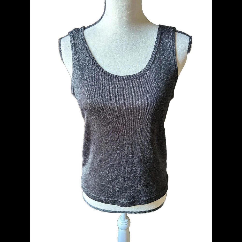 👚🖤GORGEOUS CACHE Sleeveless Black Shimmer Tank Top Blouse Size L